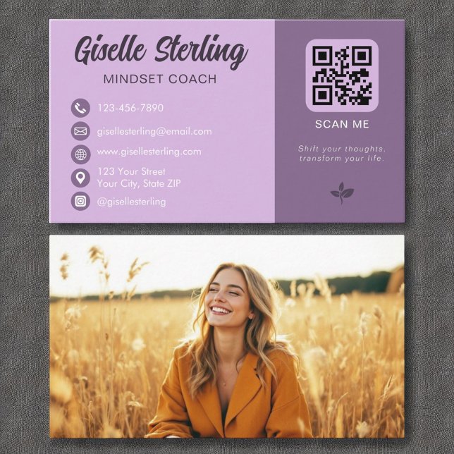 Mindset Coach Lavender Lila QR-kodfoto Visitkort (Skapare uppladdad)
