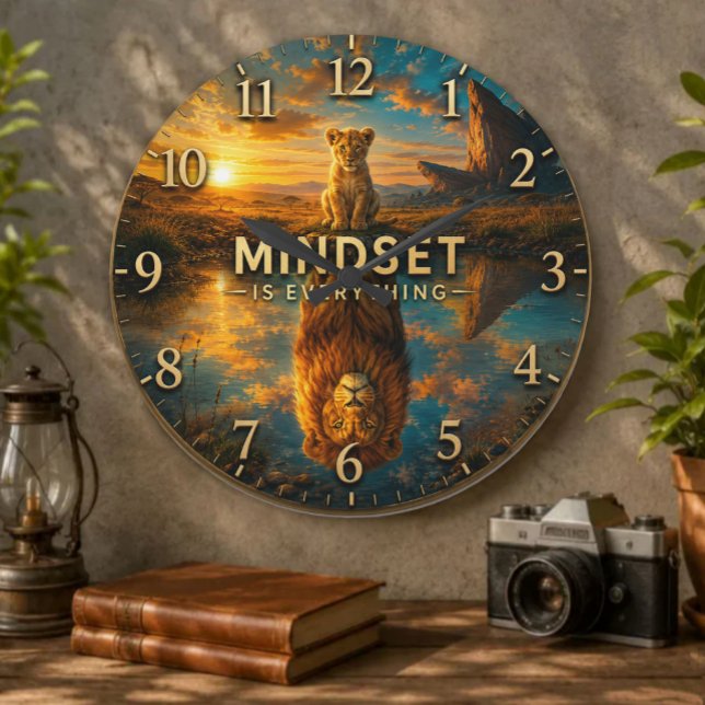 Mindset Is Everything Lion  Stor Klocka (Skapare uppladdad)