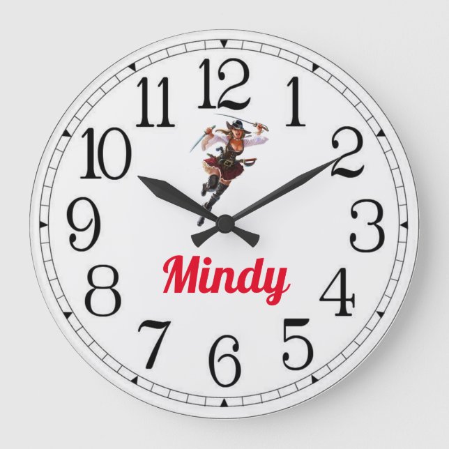 Mindys Pirat Girl Large Clock Stor Klocka (Framsida)