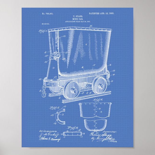 Mine Trolley 1903 Patent Art Blueprint Poster (Framsidan)