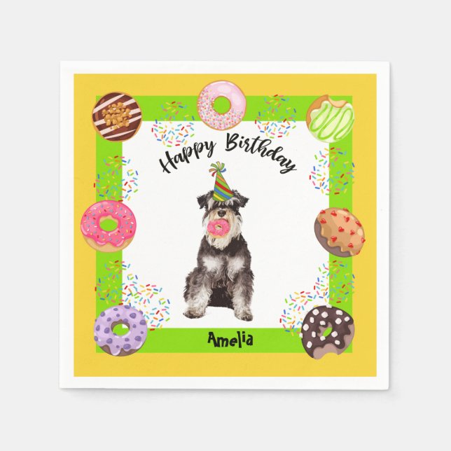 Mineature Schnauzer Donuts Party Birthday Napkins Pappersservett (Framsidan)
