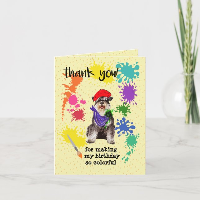 Mineature Schnauzer Hund Roligt Art Födelsedagsfes Tack Kort (Framsida)