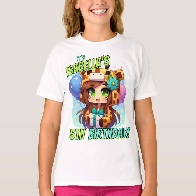 Minecraft Birthday, Cute Girl, Minecrafter, Party T Shirt (Framsida)