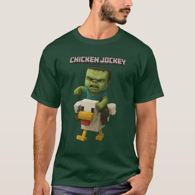 Minecraft Chicken Jockey Design - Baby Zombie Ridi T Shirt (Framsida)
