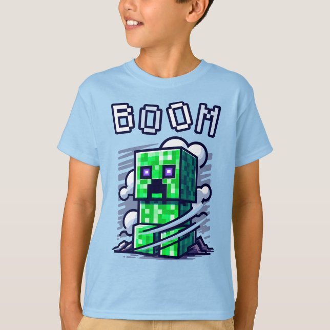 Minecraft Creeper, BOOM, Minecrafter, Coola T-Shir T Shirt (Framsida)