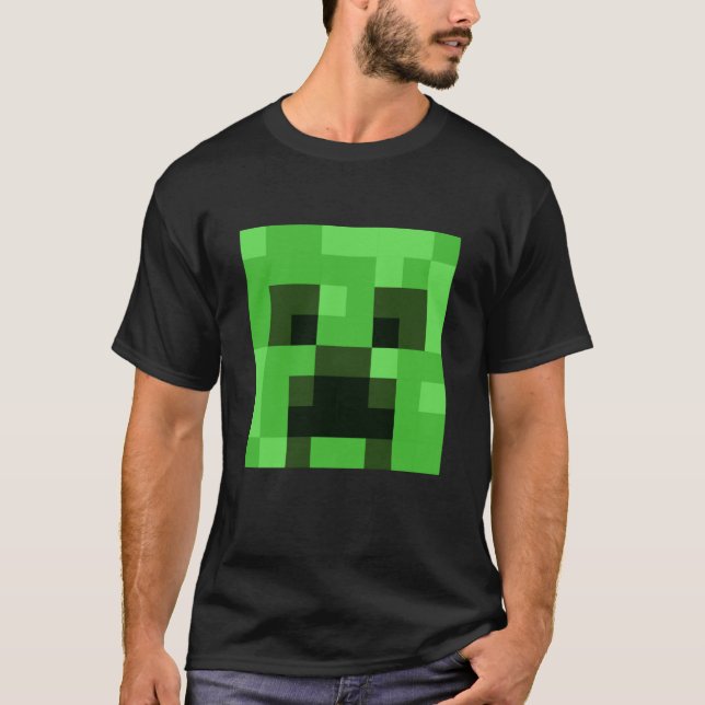 Minecraft Creeper Pixelated Big Face Character T Shirt (Framsida)