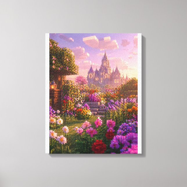 Minecraft Stil Blomsterträdgård Väggkonst – Drömli Canvastryck (Framsida)