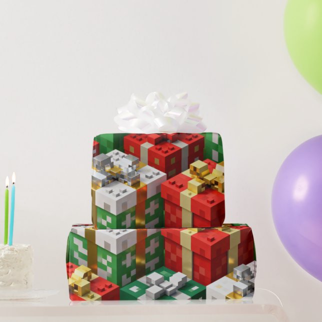 Minecraft Style Christmas Present Box Gift Wrap Presentpapper (Festgåvor)