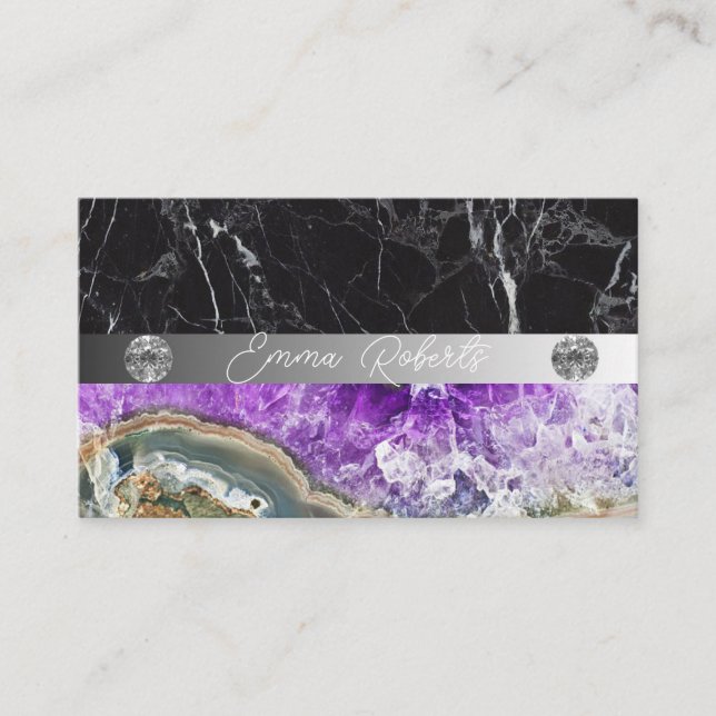 Mineral Lila Amethyst Crystal Quartz Struktur Buss Visitkort (Framsida)