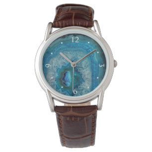 Mineralagatkristallbild för blått geode Sten Armbandsur