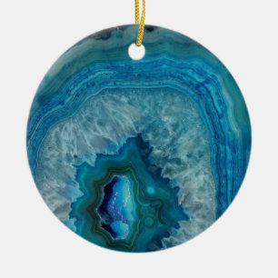 Mineralagatkristallbild för blått geode Sten Julgransprydnad Keramik