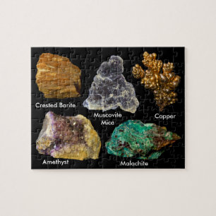 Mineraler - Barite Mica Copper Ametyst Malachite Pussel