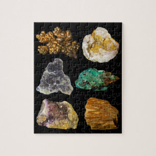 Mineraler - koppargeode Mica Malachite Amethyst Pussel