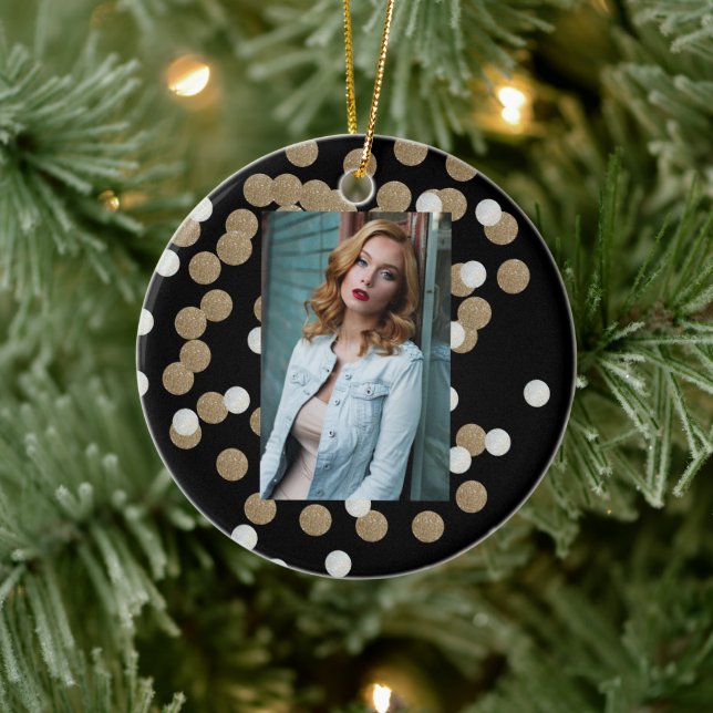 Mineralistisk svart glitter-champagne guld-konetti julgransprydnad keramik (Träd)