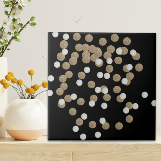 Mineralistisk svart glitter-champagne guld-konetti kakelplatta (minimalist glitter black champagne gold confetti ceramic tile)