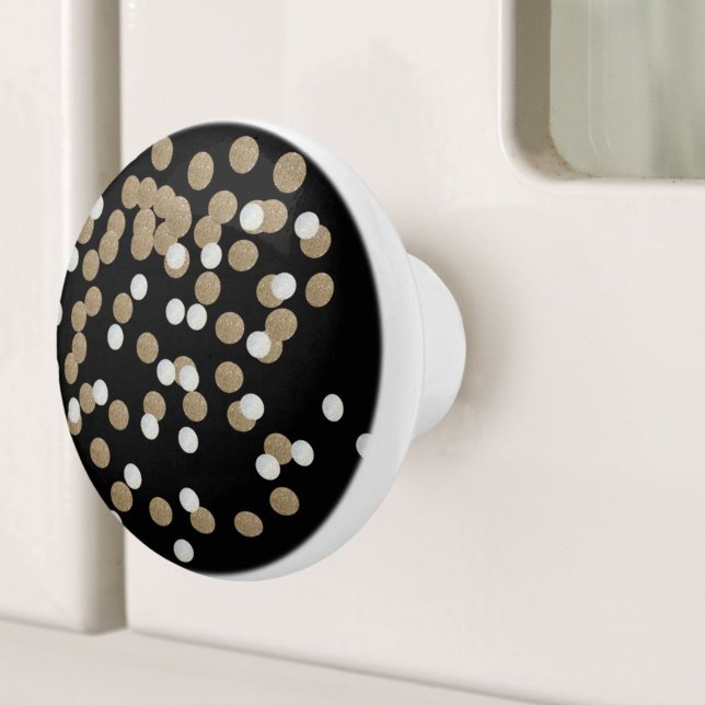 Mineralistisk svart glitter-champagne guld-konetti knopp (minimalist glitter black champagne gold confetti ceramic knob)