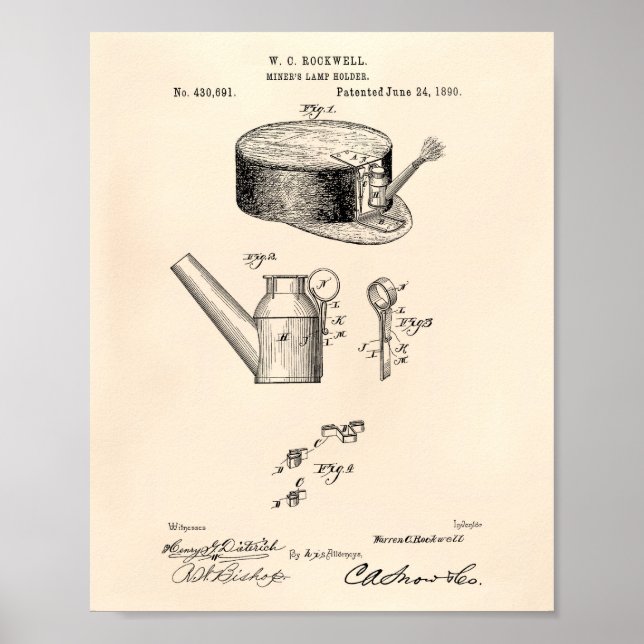 Miners Lamp Holder 1890 Patent Art Old Peper Poster (Framsidan)