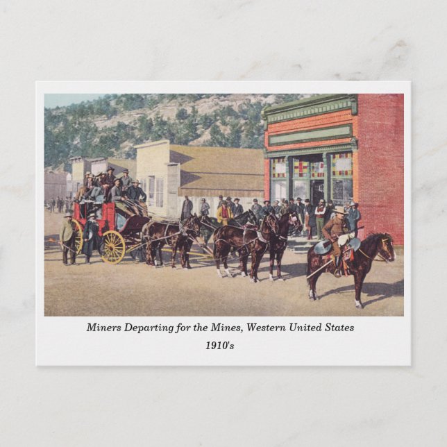 Miners on Horse Drawn Wagons, Gammala västern, 191 Vykort (Framsida)