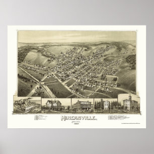 Minersville, PA Panoramic Karta - 1889 Poster