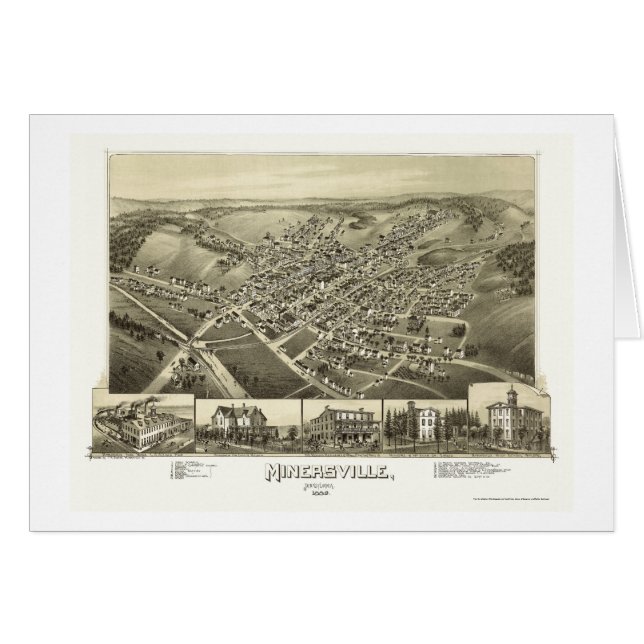Minersville panorama- karta för PA - 1889 Hälsningskort (Framsidan Horizontal)
