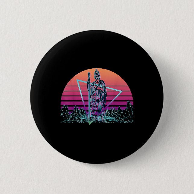 Minerva Roman Goddes Wisdom och Krig Vaporwave Knapp (Framsida)