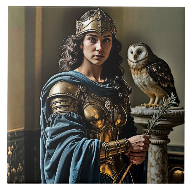Minerva's Silent Vigil - Roman Goddess Kakelplatta (Framsidan)