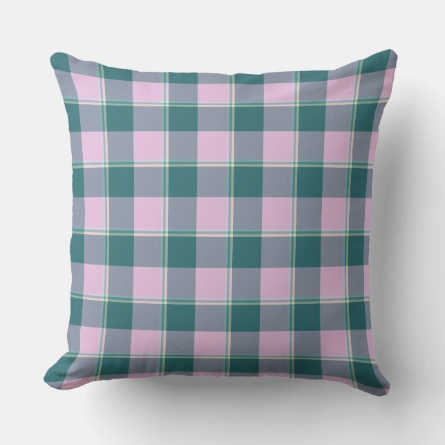 Ming and Melanie Plaid Pink Teal Kudde (Framsida)