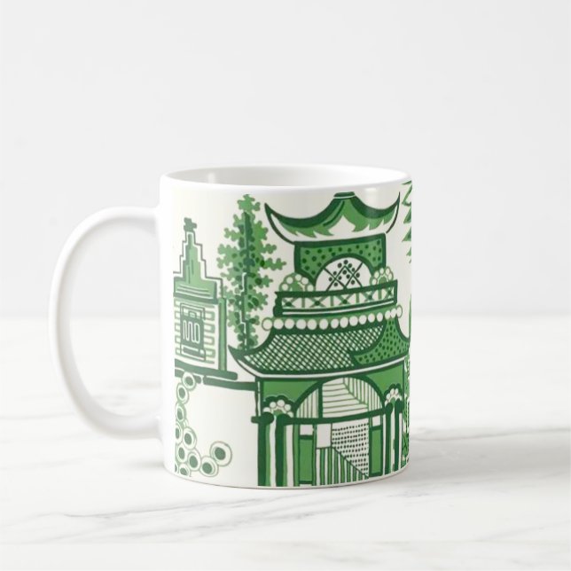 MIng Dynasty Jade Grönt Pagoda Chinoiserie Kaffemugg (Vänster)