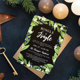 Minge Jingle Blommigt Blue Berries jul Party Inbjudningar