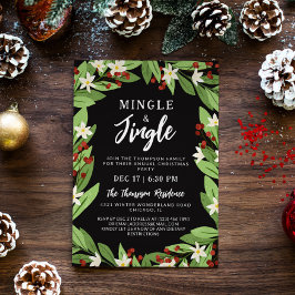 Minge Jingle Blommigt Red Berries jul Party Inbjudningar