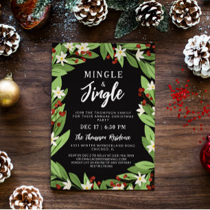Minge Jingle Blommigt Red Berries jul Party Inbjudningar