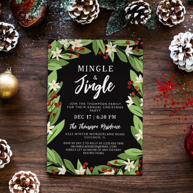 Minge Jingle Blommigt Red Berries jul Party Inbjudningar (Skapare uppladdad)