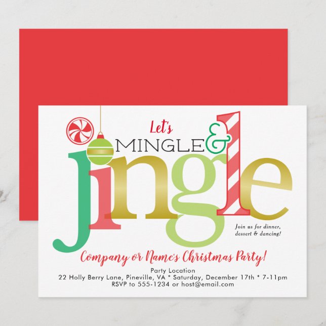 Mingle & Jingle Red Guld Helgdag,, Party Inbjudningar (Fram/baksida)