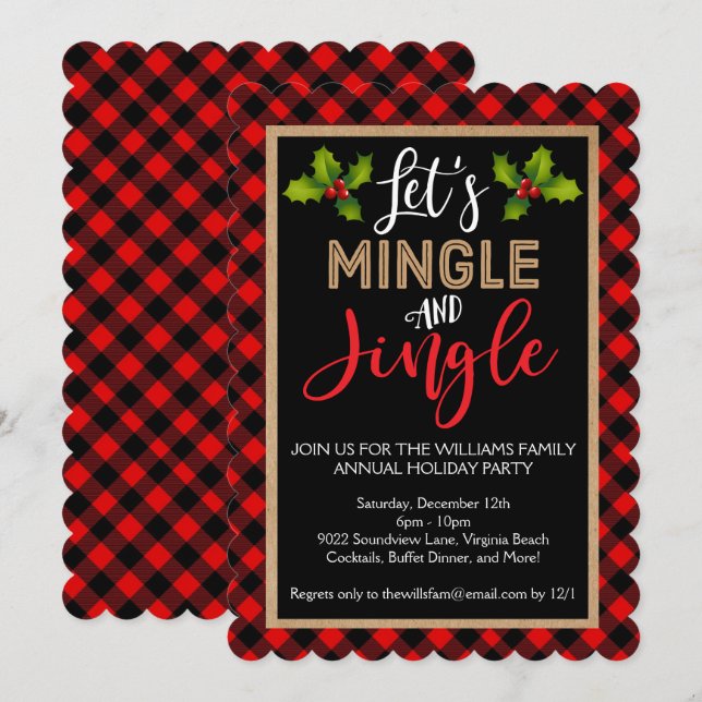 Mingle och Jingle Buffalo Play-julen Party Inbjudningar (Fram/baksida)