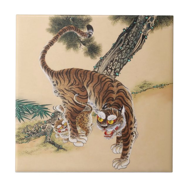 Minhwa Koreansk Fult Tiger  Kakelplatta (Framsidan)