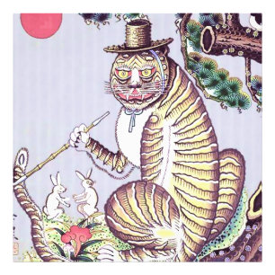 Minhwa Tiger med kaniner och pipa Fototryck