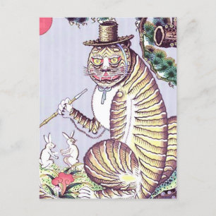 Minhwa Tiger med kaniner och pipa Vykort