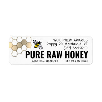 Mini 2,25-tums honungsetikett Cute Bee & Guld-tona Returadress Etikett