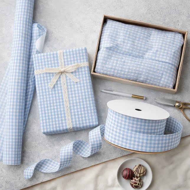 Mini Airy Blue Gingham Check Pattern Presentpapper (Mini Airy Blue Gingham Check Pattern )