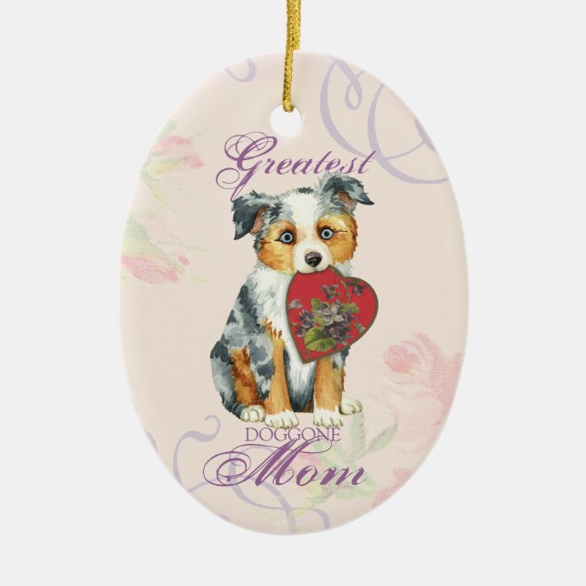 Mini American Shepherd Heart Mamma Ceramic Ornamen Julgransprydnad Keramik (Framsidan)