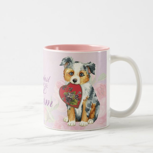Mini American Shepherd Heart Mamma Två-Tonad Mugg (Höger)