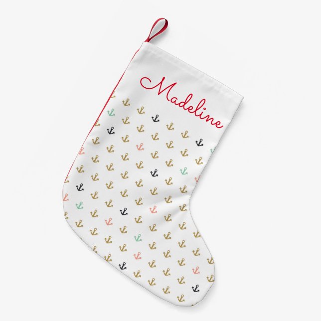 Mini Anchor Mönster| Lägg till ditt namn Liten Julstrumpa (Framsidan (Hängande))