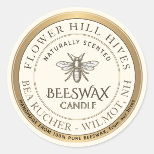 Mini Apiary Heraldic Bee Beeswax Candle etikett