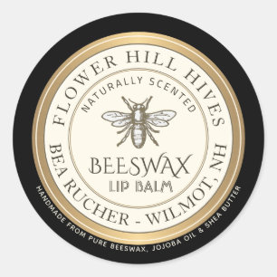 Mini Apiary Heraldic Bee Lip Balm eller Candle Lab Runt Klistermärke