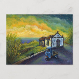 Mini Art Cat Fantasy Gult Himmel Fauve Ocean Stars Vykort