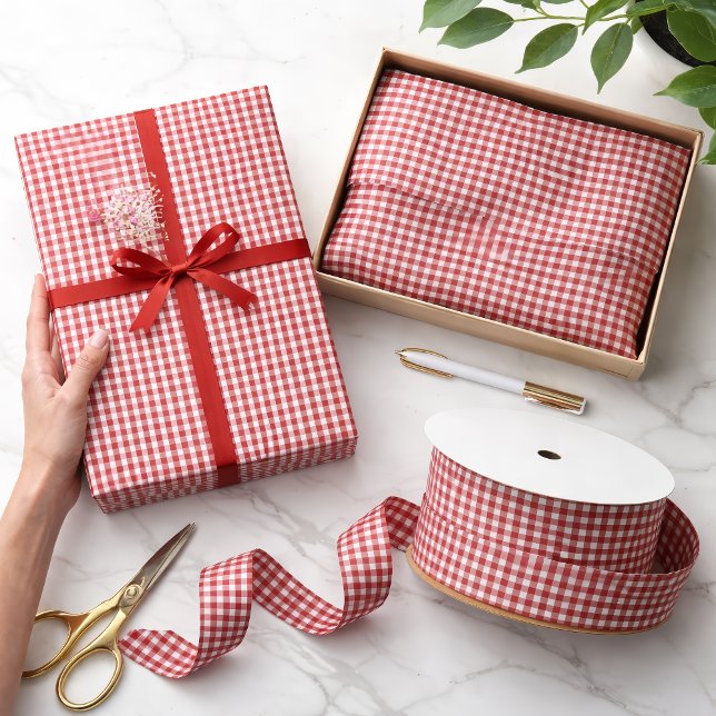 Mini Aurora röd gingham-rutigt mönster Presentpapper (Mini Aurora Red Gingham Check Pattern Set )