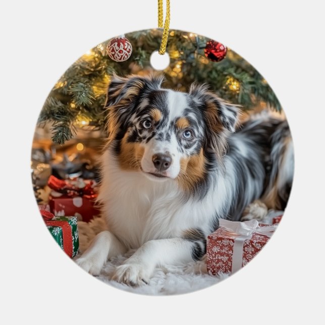 Mini Australian shepherd Julgransprydnad Keramik (Framsidan)