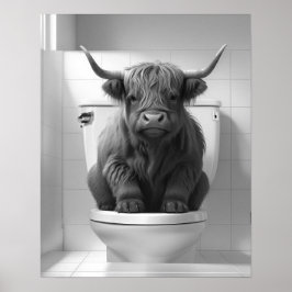 Mini Baby Highland Cow på Toilet Bathroom Poster