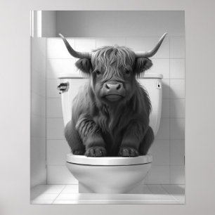 Mini Baby Highland Cow på Toilet Bathroom Poster