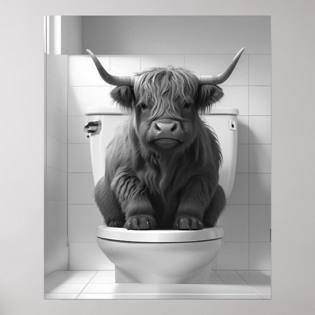 Mini Baby Highland Cow på Toilet Bathroom Poster (Framsidan)